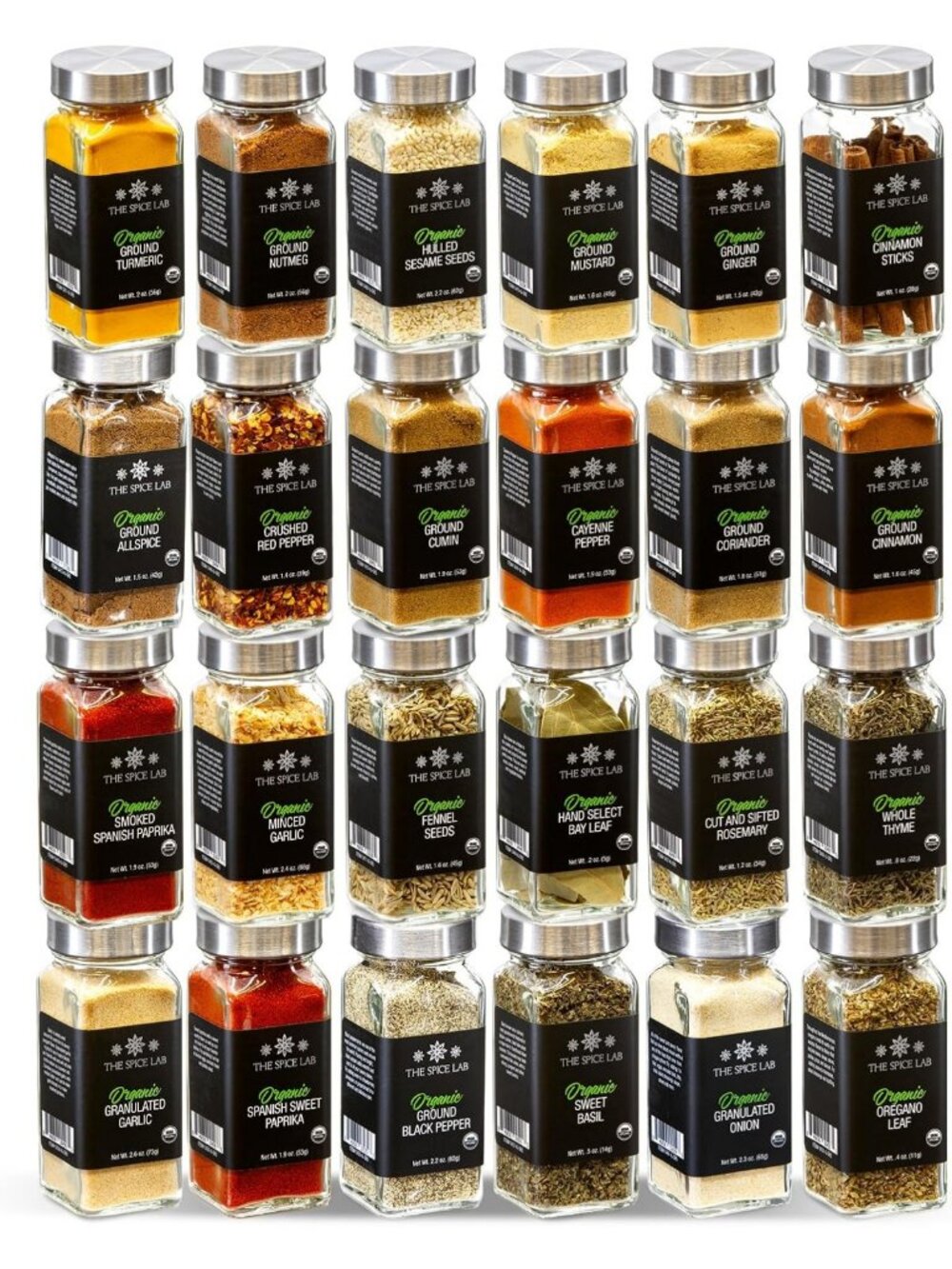 The Spice Lab Organic Spices and Seasonings Set, 24 Jars Spice Variety Pack
